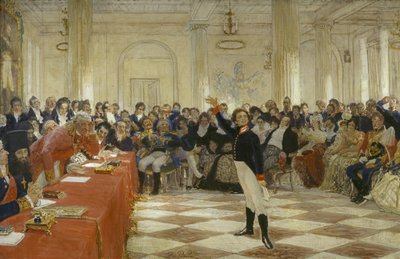 Alexander Puschkin bei einer Prüfung im Lyzeum von Zarskoje Selo am 8. Januar von Ilya Efimovich Repin