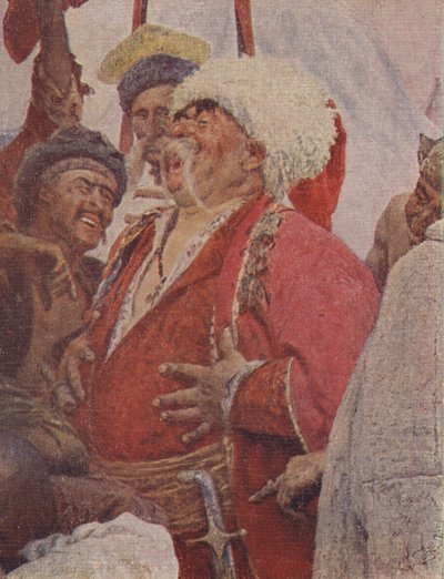 Detail aus dem Gemälde Die Antwort der Saporoger Kosaken an Sultan Mehmet IV., 1891 von Ilya Efimovich Repin
