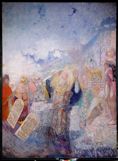 Moses und die Zehn Gebote. Hinter ihm das Goldene Kalb. von Ilya Efimovich Repin