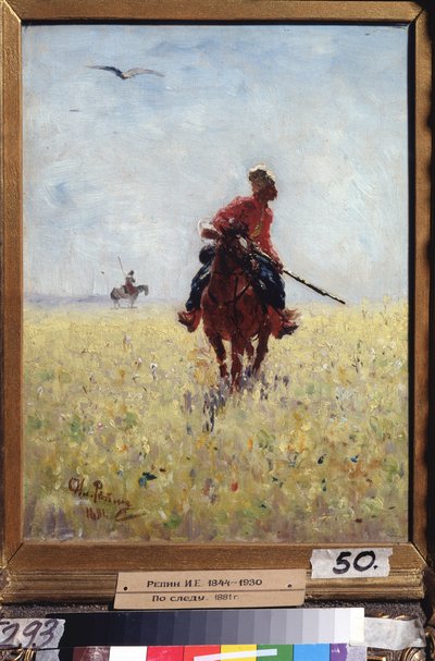 Erkundungspatrouille (Kosakischer Reiter in einer blühenden Ebene) von Ilya Efimovich Repin