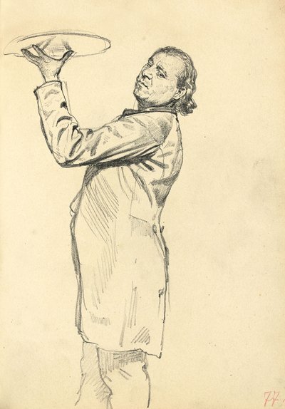 Studie für "Ein Pariser Café": Ein Kellner, der ein Tablett hochhält, ca. 1872-1875 von Ilya Efimovich Repin