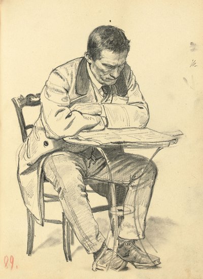 Studie für "Ein Pariser Café": Mann sitzt an einem Cafétisch und liest eine Zeitung von Ilya Efimovich Repin