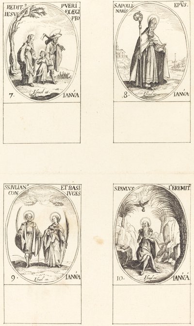 Rückkehr aus Ägypten; St. Apollinaire; St. Julian und Basilissa; St. Paul Eremit von Imitator of Jacques Callot