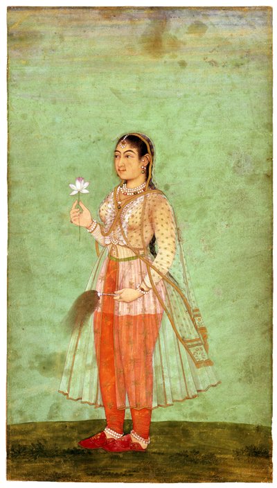 Eine Dame mit Blume und Fliegenwedel, ca. 1630 von Indian Art
