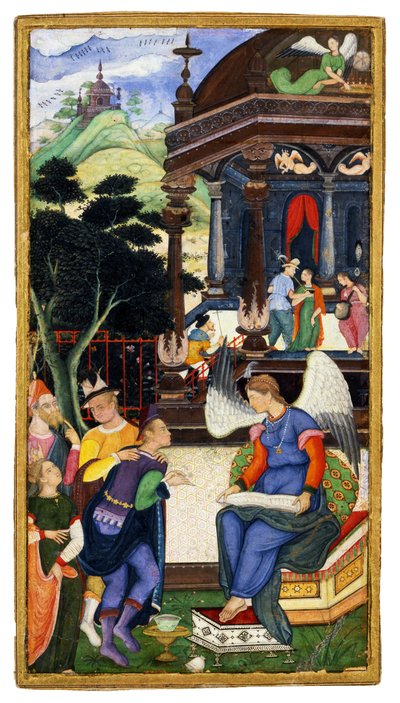 Ein Engel im Gespräch mit einer Gruppe Europäer, ca. 1610 von Indian Art