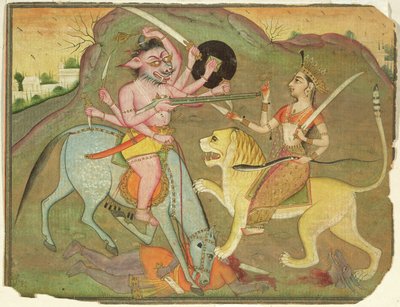 Durga im Kampf mit Mahishasura, aus dem Folio von 