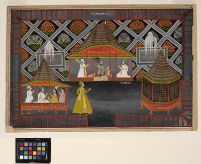 Ein Nawab und seine Söhne in einem Gartenpavillon von Indian School