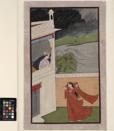 Eine Dame kommt bei einem Regensturm zum Haus ihres Liebhabers von Indian School