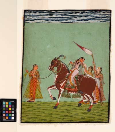 Eine Frau zu Pferd mit drei Begleitern, ca. 1735 von Indian School
