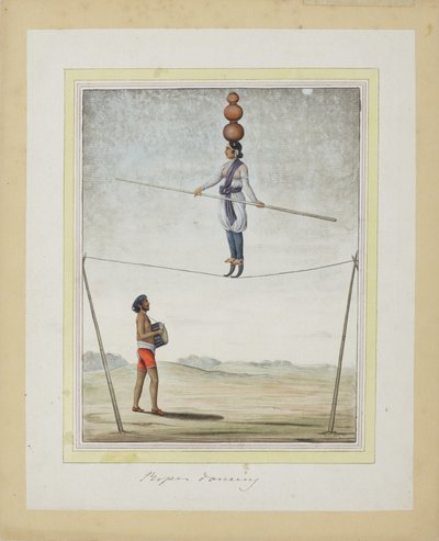 Akrobat auf einem Seil, Trommler unten, ca. 1820 von Indian School