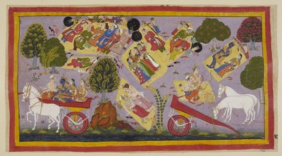 Die Exilanten haben den Fluss Tamasa erreicht und verbringen die Nacht an seinen Ufern, immer noch umgeben von den trauernden Stadtbewohnern. Sita und Rama schlafen auf einem Bett aus Gras, während Laksmana und Sumantra über Ramas Tugenden sprechen, und di von Indian School