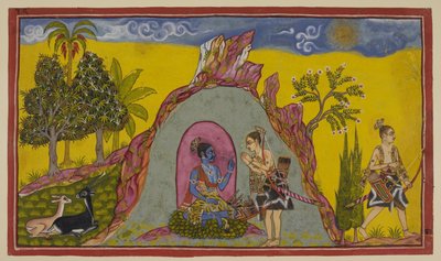 Auf dem Berg Prasravana warten die beiden Prinzen auf den Herbst und die Kriegssaison, während sie die Schönheit der Flora und Fauna auf dem Berg und die Wunder der Regenzeit genießen von Indian School
