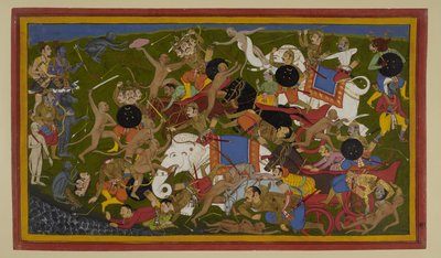 Aṅgada, Nīla und Hanumān besiegen Rāvaṇas Verwandte im Kampf von Indian School