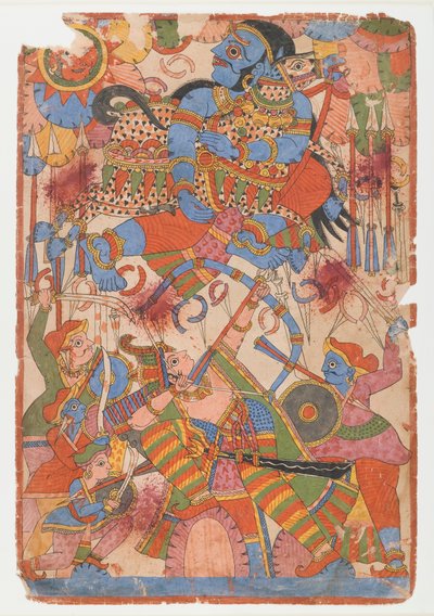 Arjunas Heldentat im Kampf, aus einer Mahabharata-Serie, ca. 1830-50 von Indian School