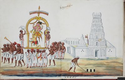 Zeremonie mit Saraswati, die getragen wird von Indian School