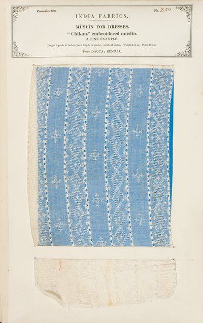 Bootee-Musselinprobe mit Punkten bestickt aus Dacca in Bengalen, aus The Collection of the Textile Manufacturers of India, von John Forbes Watson, veröffentlicht 1866 von Indian School