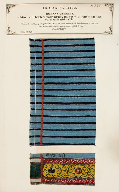Chikan bestickte Musselinprobe aus Dacca in Bengalen, aus The Collection of the Textile Manufacturers of India, von John Forbes Watson, veröffentlicht 1866 von Indian School
