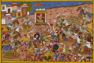 Dhanada kämpft gegen Ravana in einem heftigen Kampf zwischen ihren Armeen von Indian School