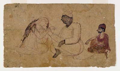 Zeichnung von drei sitzenden Figuren, ca. 1750 von Indian School