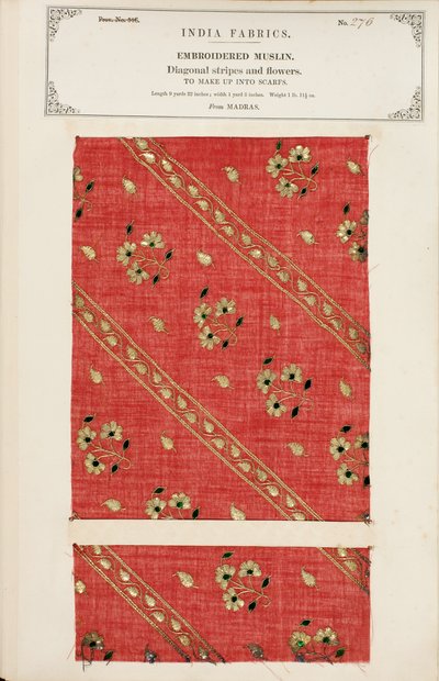 Dicht bestickte Musselinprobe aus Madras, aus The Collection of the Textile Manufacturers of India, von John Forbes Watson, veröffentlicht 1866 von Indian School