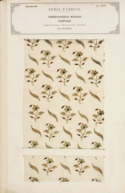 Bunte Karomusselinprobe aus Arnee in Madras, aus The Collection of the Textile Manufacturers of India, von John Forbes Watson, veröffentlicht 1866 von Indian School