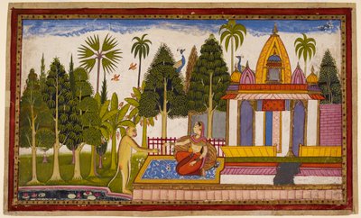 Hanuman offenbart sich Sita, bietet an, sie zu retten, aber sie besteht darauf, dass nur Rama dies tun kann, und gibt ihm ein Juwel für Rama von Indian School