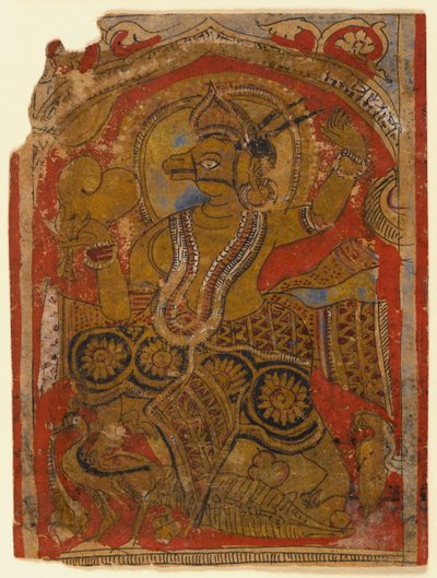 Harinegameshin trägt den Embryo, Fragment eines Blattes aus einem verstreuten Kalpasutra von Indian School
