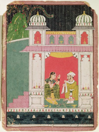 Heldin und ihr Liebhaber in einem Pavillon, ca. 1640-50 von Indian School