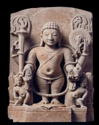 Hinduismus: Darstellung von Vishnu - Skulptur aus Sandstein, Mathura-Schule, Kuschana-Reich von Indian School