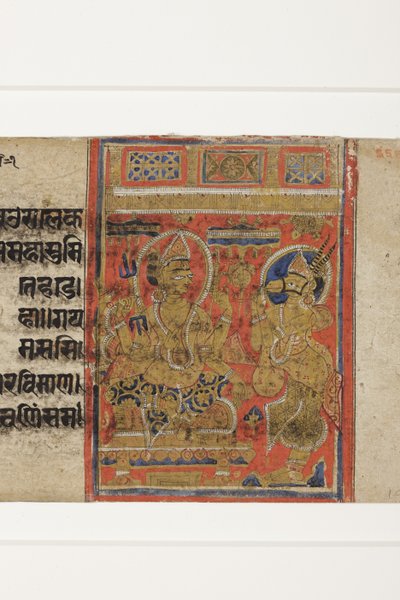 Indra befiehlt Hanjhaigansesin, den Embryo zu übertragen, aus dem Kalpasutra von Indian School