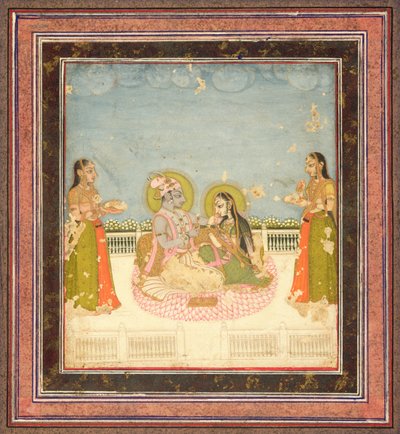 Krishna und Radha auf einer Terrasse sitzend, ca. 1760-75 von Indian School