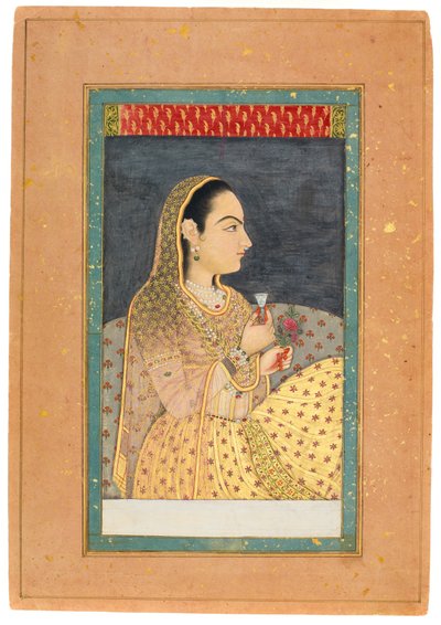 Dame mit einer Tasse und einer Blume, frühes 18. Jahrhundert von Indian School