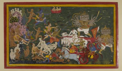 Lakṣmaṇa und Vibhīṣaṇa verwunden Rāvaṇa; Lakṣmaṇa wird verletzt und Hanumān wird in den Himalaya geschickt von Indian School