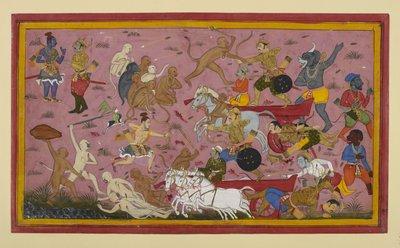 Lakṣmaṇa tötet Rāvaṇas Söhne Mattānika und Atikāya mit göttlichen Waffen von Indian School