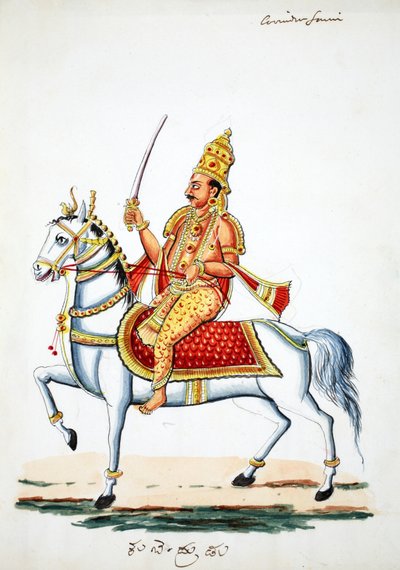Lord Kalki auf seinem Pferd Devadatta mit Schwert in der Hand von Indian School
