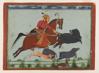 Maharaja Pratap Singh II von Mewar jagt Wildschweine (um 1750-75) von Indian School
