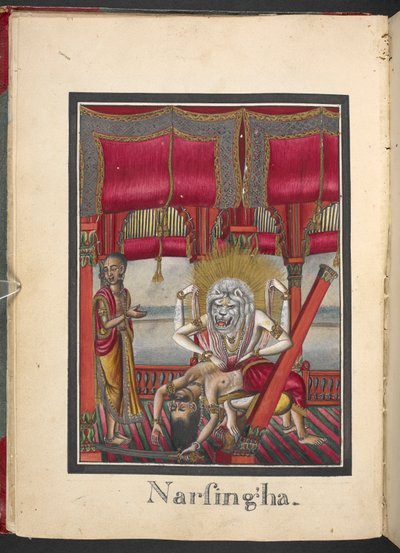 Mensch-Löwe-Inkarnation von Vishnu, Narasimha-Avatara, vierte Inkarnation von Vishnu von Indian School