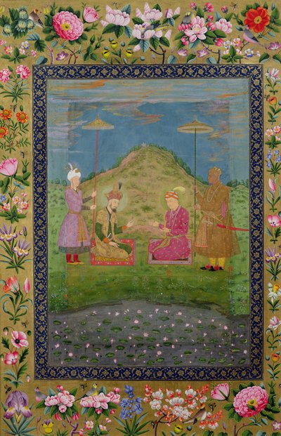 Ms E-14 Humayun und Akbar mit einem Wesir, aus einem Moraqqa von Indian School