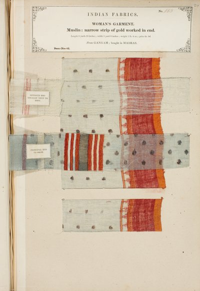Musselinprobe aus Ganham, gekauft in Madras, aus The Collection of the Textile Manufacturers of India, von John Forbes Watson, veröffentlicht 1866 von Indian School
