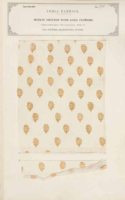 Bestickte Musselinprobe aus Madras, aus The Collection of the Textile Manufacturers of India, von John Forbes Watson, veröffentlicht 1866 von Indian School