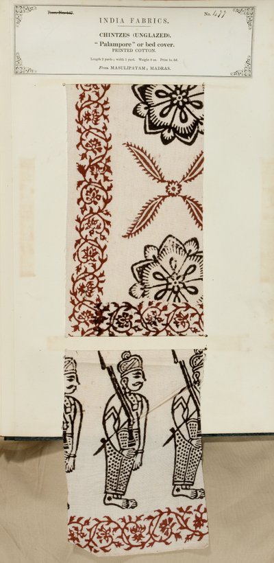 Bedrucktes Baumwoll-Palampore- oder Bettbezugsmuster aus Masulipatam in Madras, aus The Collection of the Textile Manufacturers of India, von John Forbes Watson, veröffentlicht 1866 von Indian School