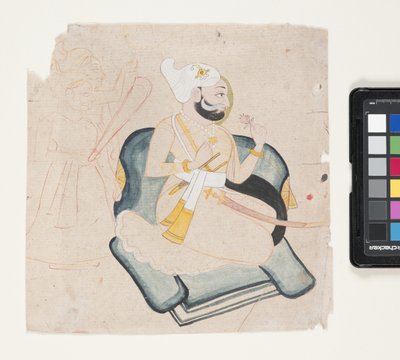 Profil eines knienden Prinzen mit zwei Begleitern von Indian School