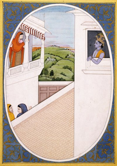 Radha und Krishna, entzückt von der Schönheit des anderen, ca. 1785 von Indian School