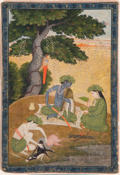 Rama mit Sita und Lakshmana im Wald, aus dem Ramayana, ca. 1790 von Indian School