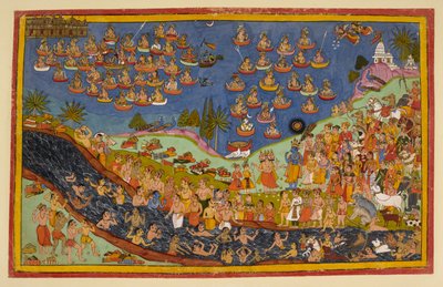 Rāma steigt mit seinen Anhängern in den Himmel auf, und die Menschen von Ayodhyā erreichen Mokṣa von Indian School