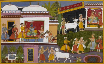 Rama erzählt Lakshmana die Geschichte von König Nriga und den beiden Brahmanen bei seiner Rückkehr von Indian School