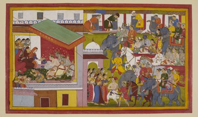 Rāmas triumphaler Einzug in Ayodhyā; er verneigt sich vor den Königinnen von Indian School