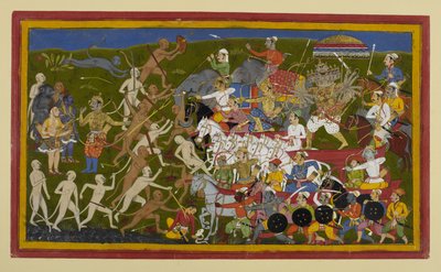 Ravana rückt gegen die Affen vor, Rama und Lakshmana warten in Reserve von Indian School