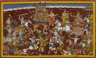 Ravana kämpft gegen Mandhata, aber Weise versöhnen sie von Indian School