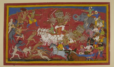 Rāvaṇa kämpft heftig, fällt aber im Kampf mit Lakṣmaṇa und Verbündeten von Indian School